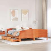 vidaXL Sängram utan madrass vaxbrun 180x200 cm massiv furu
