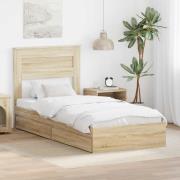 vidaXL Förvaringssäng med låda Sonoma-ek 75 x 190 cm Konstruerat trä