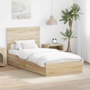 vidaXL Förvaringssäng med låda Sonoma-ek 90 x 200 cm Konstruerat trä