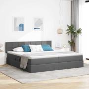 vidaXL Förvaringssäng med madrass Mörkgrå 200 x 200 cm Konstruerat trä