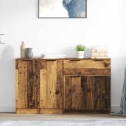 vidaXL Sideboard med låda 3 pcs Gammalt trä Konstruerat trä