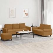 vidaXL Soffgrupp med dynor 3 delar brun sammet