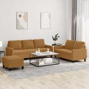 vidaXL Soffgrupp med dynor 3 delar brun sammet