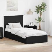 vidaXL Förvaringssäng med huvudgavel Svart 75 x 190 cm Konstruerat trä