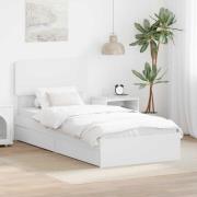 vidaXL Förvaringssäng med huvudgavel Vit 90 x 200 cm Konstruerat trä