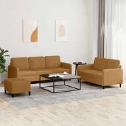 vidaXL Soffgrupp 3 delar brun sammet