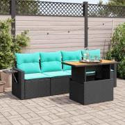 vidaXL Loungegrupp för trädgården med dynor 5 delar svart konstrotting