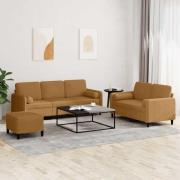 vidaXL Soffgrupp med kuddar 3 delar brun sammet