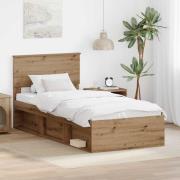 vidaXL Sängram med huvudgavel Artisan Ek 90 x 200 cm Konstruerat trä
