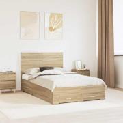 vidaXL Sängram med huvudgavel Sonoma-ek 135 x 190 cm Konstruerat trä