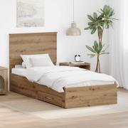 vidaXL Sängram med huvudgavel Artisan Ek 90 x 190 cm Konstruerat trä