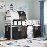 vidaXL Loftsäng med gardiner vit&svart 80x200 cm massiv furu