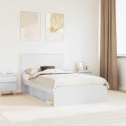 vidaXL Sängram med huvudgavel med låda Vit 135 x 190 cm Massiv furu