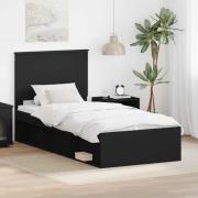 vidaXL Sängram med huvudgavel Svart 100 x 200 cm Massiv furu