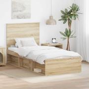 vidaXL Sängram med huvudgavel Sonoma 100 x 200 cm Massiv furu