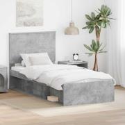 vidaXL Sängram med huvudgavel Betonggrå 90 x 190 cm Massiv furu