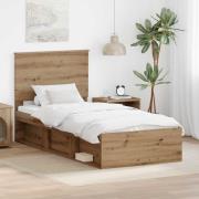 vidaXL Sängram med huvudgavel Artisan Ek 90 x 190 cm Massiv furu