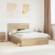 vidaXL Sängram med huvudgavel Sonoma-ek 150 x 200 cm Massiv furu
