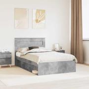 vidaXL Sängram med huvudgavel Betong 120 x 190 cm Massiv furu