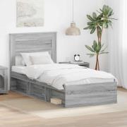 vidaXL Sängram med huvudgavel Grå Sonoma 100 x 200 cm Massiv furu