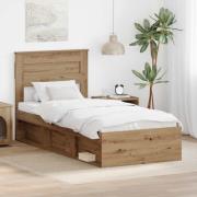 vidaXL Sängram med huvudgavel Artisan Ek 100 x 200 cm Massiv furu