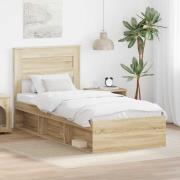 vidaXL Sängram med huvudgavel Sonoma-ek 75 x 190 cm Massiv furu