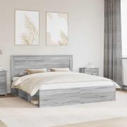vidaXL Sängram med huvudgavel Grå Sonoma 200 x 200 cm Massiv furu