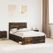 vidaXL Sängram med huvudgavel Rökt ek 135 x 190 cm Massiv furu