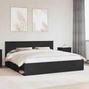 vidaXL Sängram med huvudgavel Svart 200 x 200 cm Massiv furu