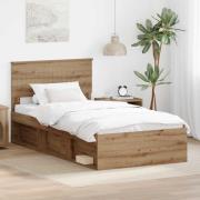 vidaXL Sängram med huvudgavel Artisan Ek 100 x 200 cm Massiv furu