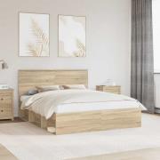 vidaXL Sängram med huvudgavel Sonoma 160 x 200 cm Massiv furu