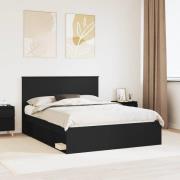 vidaXL Sängram med huvudgavel Svart 150 x 200 cm Massiv furu