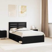 vidaXL Sängram med huvudgavel Svart 120 x 200 cm Massiv furu