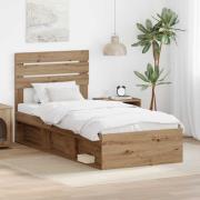 vidaXL Sängram med huvudgavel Artisan Ek 90 x 200 cm Massiv furu