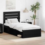 vidaXL Sängram med huvudgavel Svart 75 x 190 cm Massiv furu
