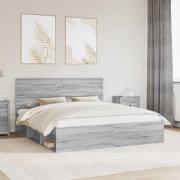 vidaXL Sängram med huvudgavel Grå Sonoma 200 x 200 cm Massiv furu