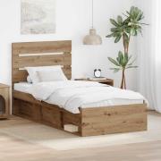 vidaXL Sängram med huvudgavel Artisan Ek 100 x 200 cm Massiv furu
