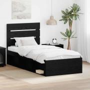 vidaXL Sängram med huvudgavel Svart 90 x 190 cm Massiv furu