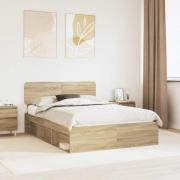 vidaXL Sängram med huvudgavel Sonoma 140 x 190 cm Massiv furu