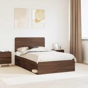 vidaXL Sängram med huvudgavel Brun Ek 120 x 200 cm Massiv furu