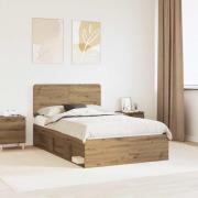 vidaXL Sängram med huvudgavel Artisan Ek 120 x 190 cm Massiv furu