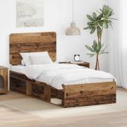 vidaXL Sängram med huvudgavel Gammalt trä 90 x 190 cm Massiv furu