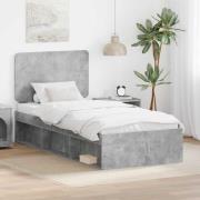 vidaXL Sängram med huvudgavel Betonggrå 75 x 190 cm Massiv furu