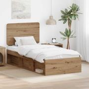 vidaXL Sängram med huvudgavel Artisan Ek 75 x 190 cm Massiv furu