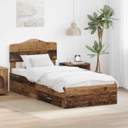 vidaXL Sängram med huvudgavel Gammalt trä 90 x 200 cm Konstruerat trä