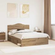 vidaXL Sängram med huvudgavel Artisan Ek 150 x 200 cm Massiv furu