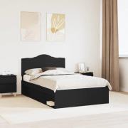 vidaXL Sängram med huvudgavel Svart 120 x 190 cm Massiv furu