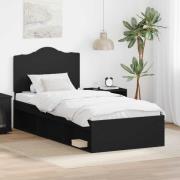 vidaXL Sängram med huvudgavel Svart 100 x 200 cm Massiv furu