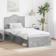vidaXL Sängram med huvudgavel Betonggrå 75 x 190 cm Massiv furu