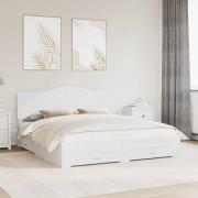 vidaXL Sängram med huvudgavel Vit 200 x 200 cm Konstruerat trä